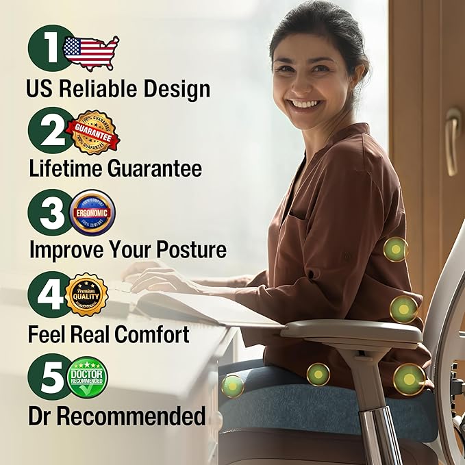 Pressure Relief Seat Cushion for Tailbone Pain – X Large Office Chair Cushion for Back Pain, Coccyx & Sciatica Pain Relief Pillow. Memory Foam Seat Cushions for Office Chairs + Extra Cover (Green)-DeskLoop Office