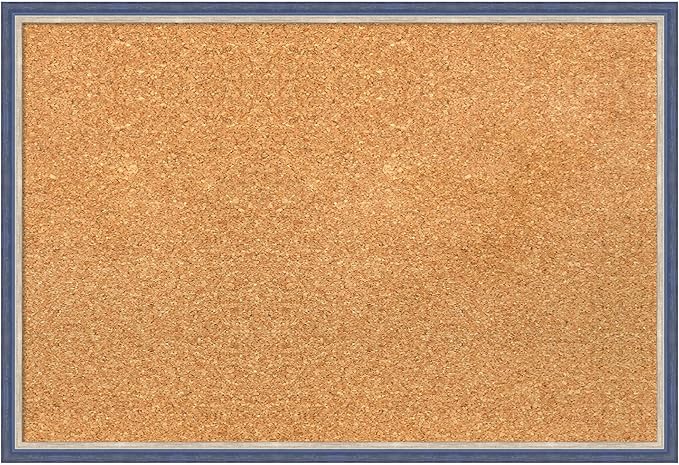 Amanti Art Natural Cork Board for Wall, 17x25 Vision Board with Blue Wood Frame, Medium Corkboard Office Decor for Home Organization, Modern Contemporary Corkboard Pinboard to display items for home-DeskLoop Office