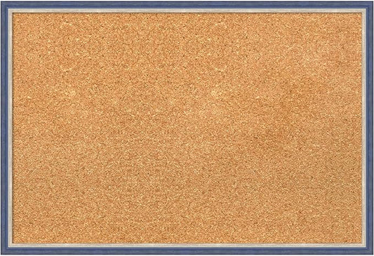 Amanti Art Natural Cork Board for Wall, 17x25 Vision Board with Blue Wood Frame, Medium Corkboard Office Decor for Home Organization, Modern Contemporary Corkboard Pinboard to display items for home-DeskLoop Office