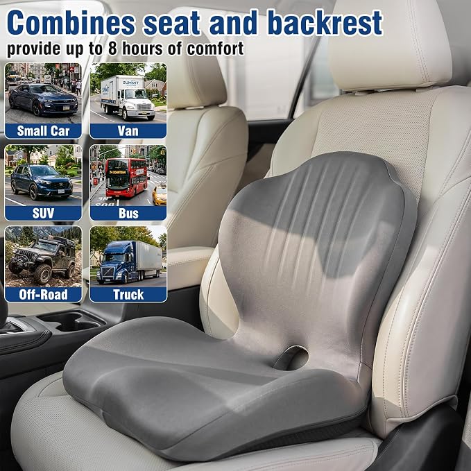 Car Seat Cushion with Lumbar Support Pillow, Memory Foam Office Chair Cushion - Image 2