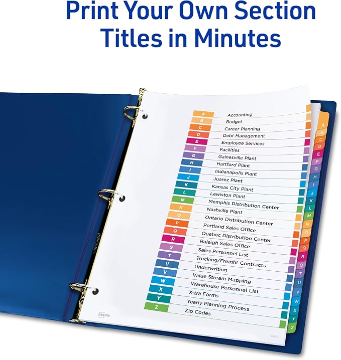Avery A-Z Dividers for 3 Ring Binders, 26 Tabs per Set, Customizable Table of - Image 2