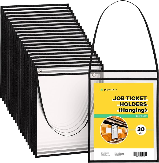 Hanging Job Ticket Holders 9x12 -, 8.5 x 11 Letter Size, Dry Erase Pockets by PaperPlan