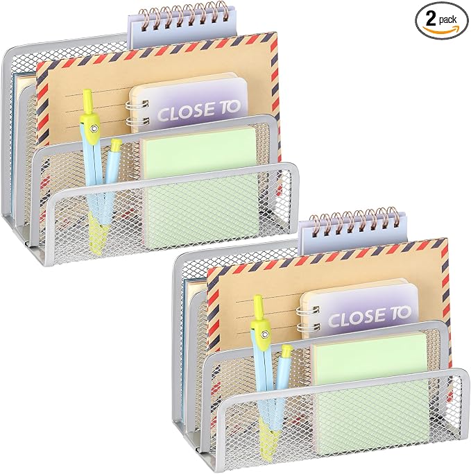 2 Pieces Desk Mail Organizer, Metal Mesh Small File Holders Letter Organizer by LETURE