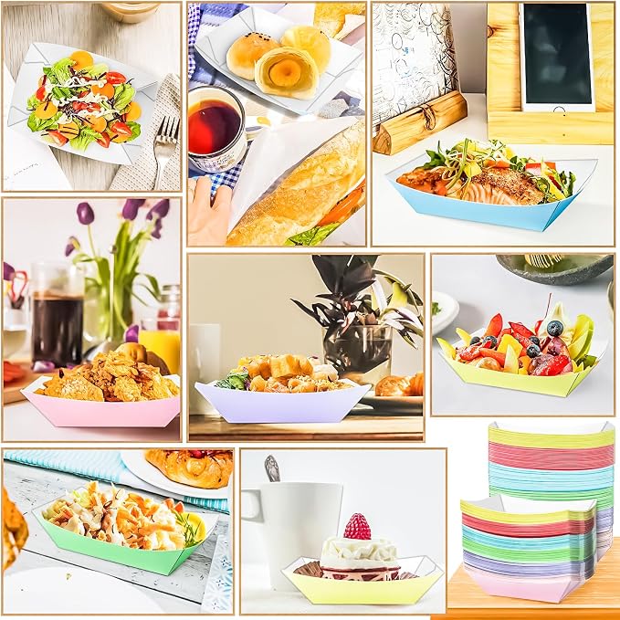 150 Pack Colorful 1Lb Paper Food Boat Trays Disposable Paper Boat Plates - Image 6