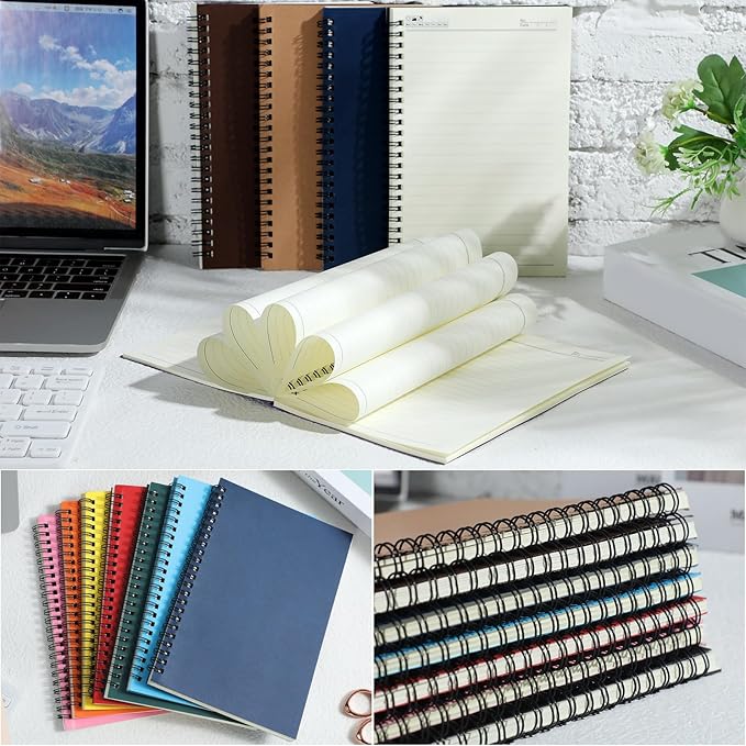 12 Pack Small Spiral Notebook A5 Lined College Ruled Spiral Journal Notebook 5.5 x 8.3 Inch Kraft Cover, 120 Pages for Work Students Office Business(Multi Colors)-DeskLoop Office