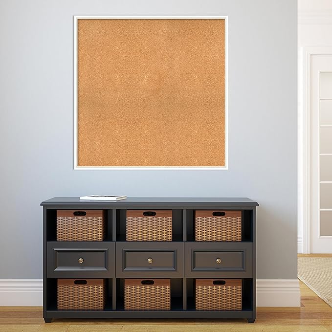 Amanti Art Natural Cork Board for Wall, 37x37 Vision Board with White Frame, Oversize Corkboard Office Decor for Home Organization, Modern Corkboard Pinboard to Display Items for Home Organization in-DeskLoop Office