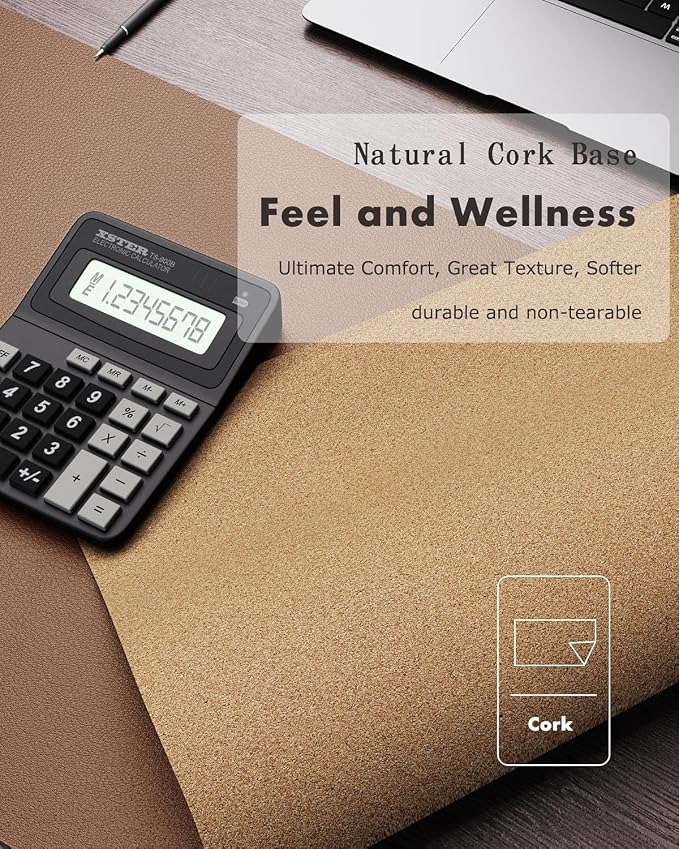 YSAGi Double-Sided Desk Pad, 35.4"x17"Leather Desk Mat, Eco Cork Desk Pad - Image 3