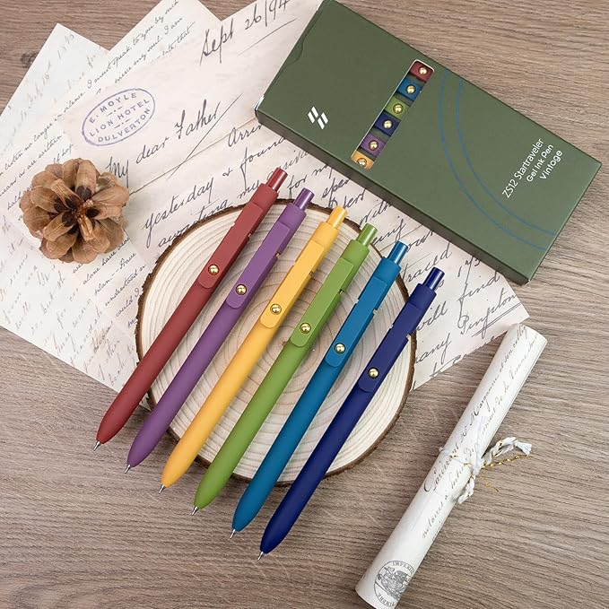 Gel Pens, 6 Pack Gold Retro 0.5mm Black Ink Pens Fine Point Smooth Writing Pens for School Office Supplies, Gifts for Women Girls-DeskLoop Office