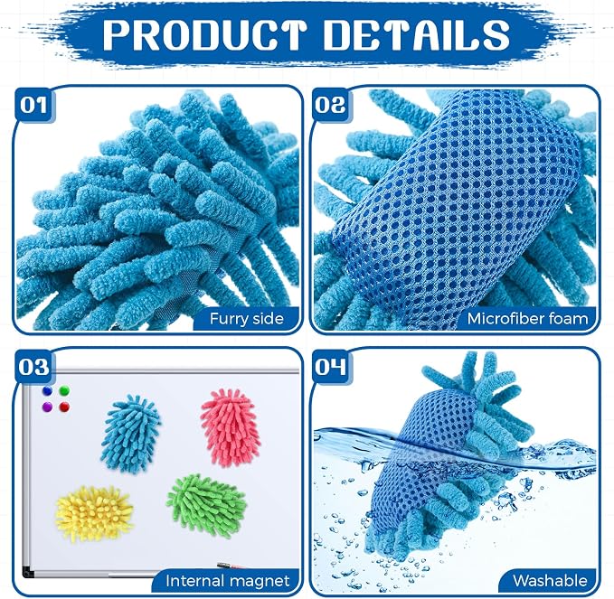 Zhehao 8 Pieces Microfiber Shag Dry Erase Erasers Washable Magnetic Whiteboard - Image 3