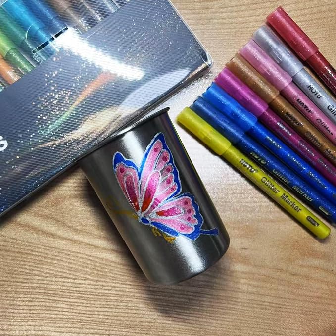 HOTU Glitter Markers Pen: 24 Sparkly Colors Metallic Marker 0.7mm Extral Fine - Image 8