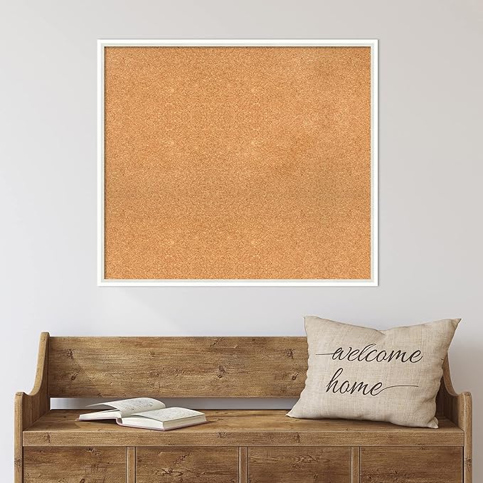 Amanti Art Natural Cork Board for Wall, 29x33 Vision Board with White Frame, Large Corkboard Office Decor for Home Organization, Modern Corkboard Pinboard to Display Items for Home Organization in-DeskLoop Office