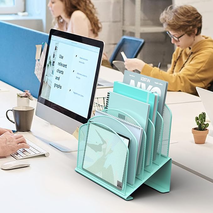Delifox Incline File Organizer for Desk, 5-Section Mesh Metal Desktop File - Image 7