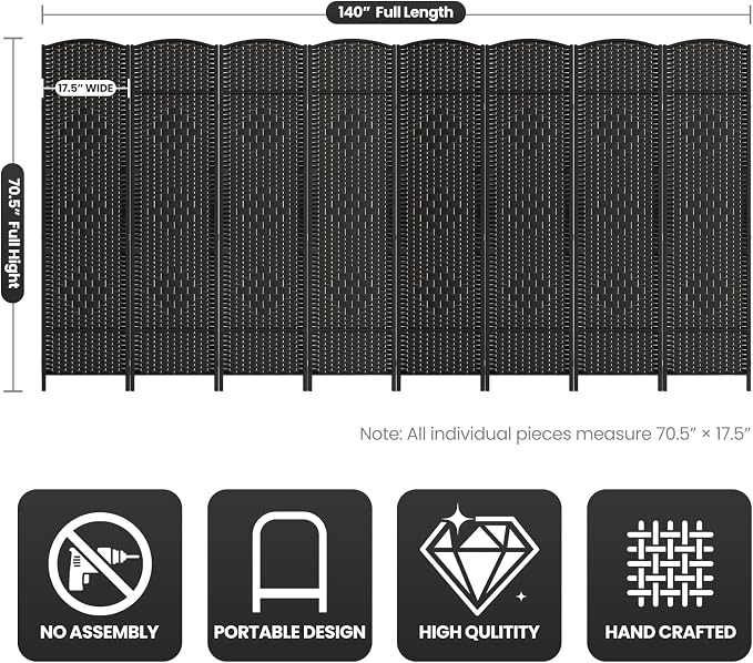 8 Panel Room Divider, 6Ft Folding Privacy Screen, Tall - Image 3