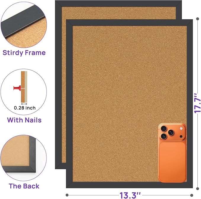 2 Pcs Cork Board, 17.7''x13.3'' Bulletin Board, Small Cork Board, Vision Board - Image 2