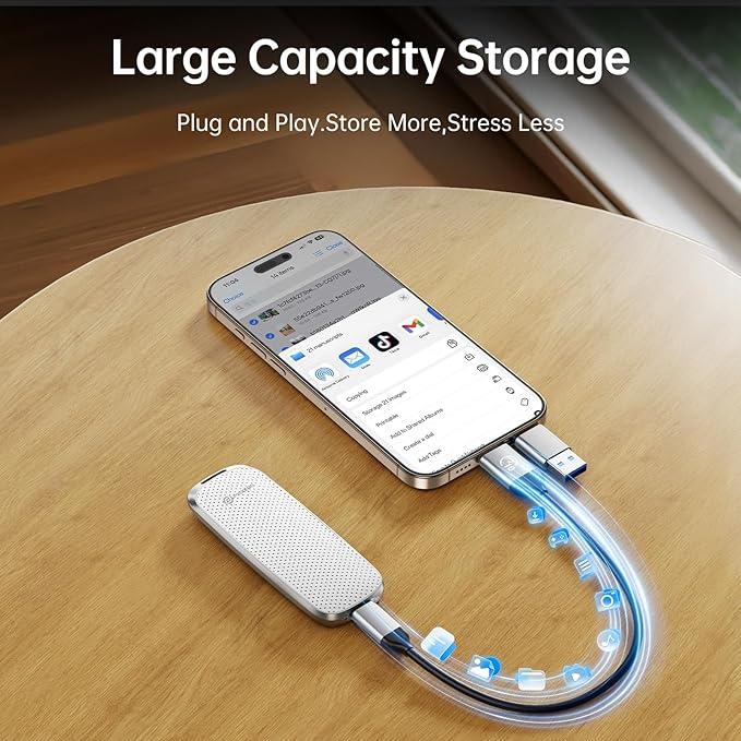 PHIXERO P10PRO External NVMe SSD 1TB, Up to 1050MB/s, USB 3.2 Gen2, Includes 2-in-1 USB C Cable, Portable Hard Drive for iPhone 15+/Android/Windows/Mac, White-DeskLoop Office