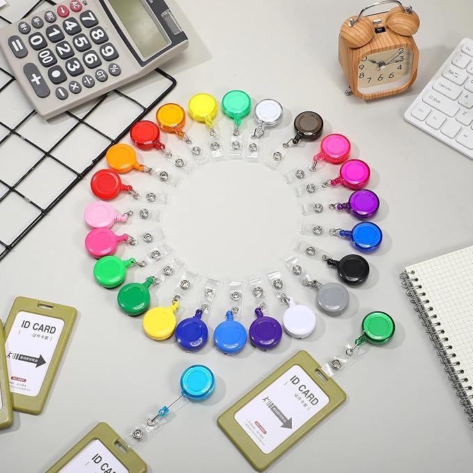 Harloon 150 Pcs Retractable Badge Reel Teacher Clips Holder Mixed Solid Color - Image 5