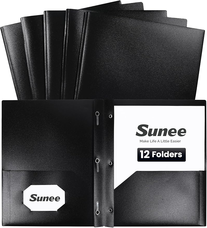 SUNEE 12-Pack Black Plastic Folders by SUNEE