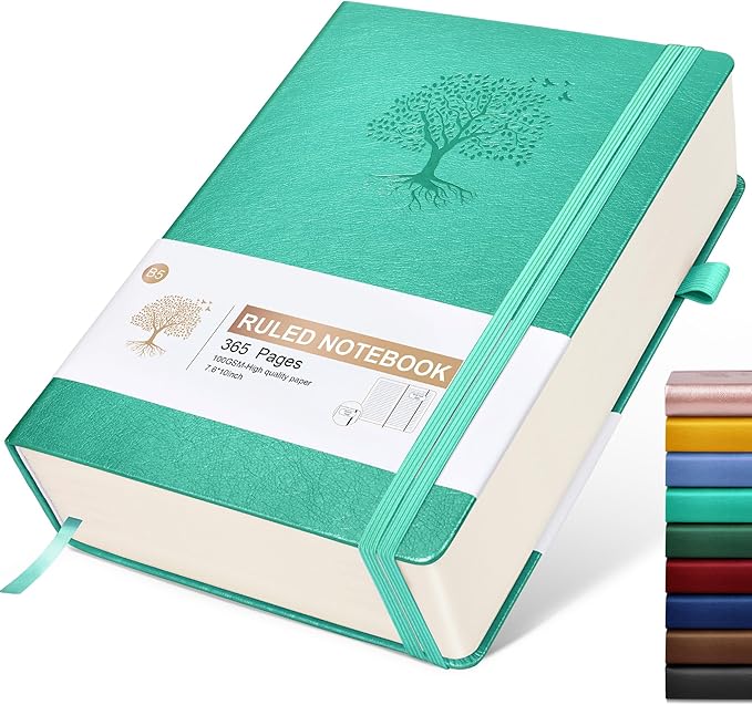 Lined Journal Notebook, 365 Pages B5 Large Journals for Writing Ruled Notebook, Hardcover Leather Journal for Women Men, Daily Notebook for Work, Note Taking, 100Gsm Thick Paper(7.6'' X 10'' Teal)-DeskLoop Office