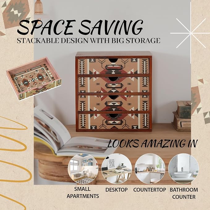 Boho Navajo Wooden Desk Organizer - Image 4