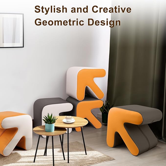H&B Luxuries Ottoman, Foot Stool with Creative Shape, Napa Leather Ottomans, Removable Outer Foot Rest, No Assembly Required, Ottoman for Living Room, Bedroom, Entrance, Gray Yellow-DeskLoop Office
