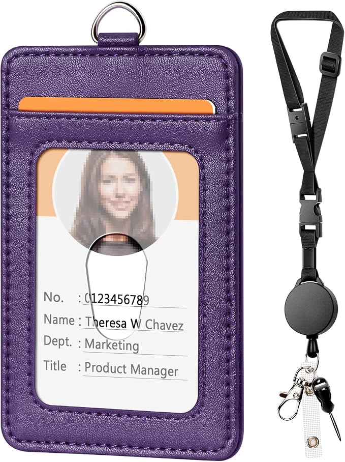 Leather Badge Holder and Adjustable Retractable Lanyards, Quick Release Buckle by Coloryourlife