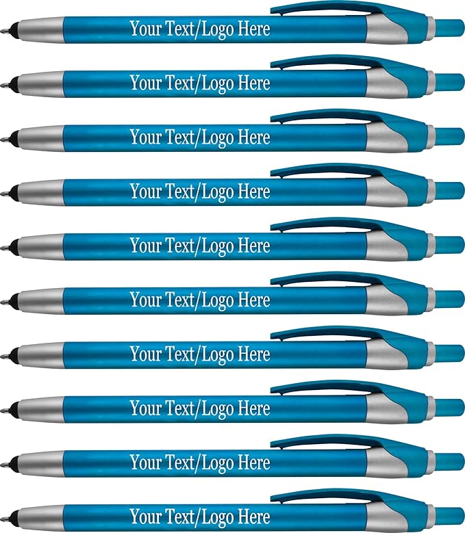 Personalized With your Custom Logo or Text Pens-Pack of 450- for Marketing, Parties, and Events, 2 in 1 Capacitive Stylus & Ballpoint Pen Compatible With Touchscreen Devices, Black Ink, Teal Pens-DeskLoop Office