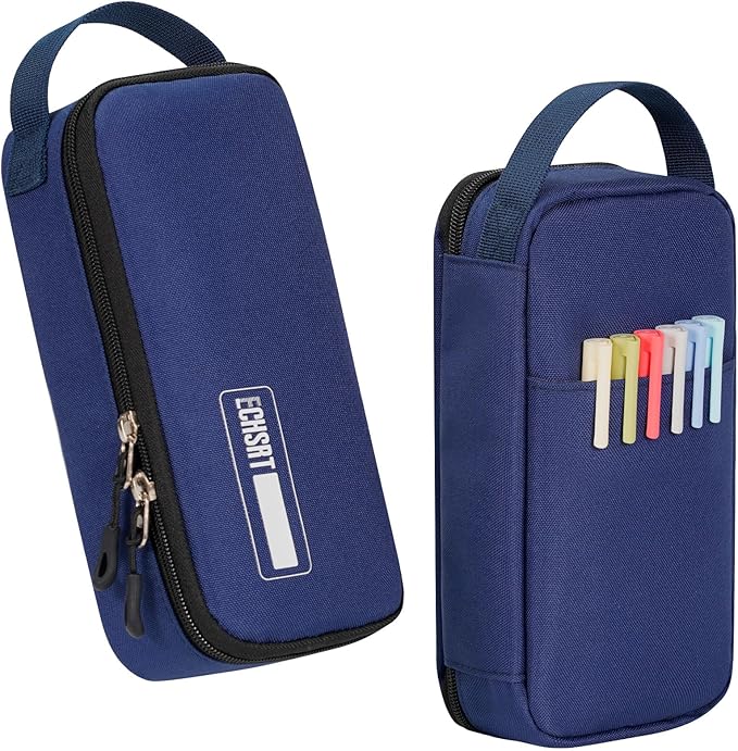 ECHSRT Big Pencil Case, Aesthetic Portable Zipper Pencil Bag with Hidden Pocket, Special Pouch for Men Women Adults, Stationery Organizer Pen Cases for Office Travel, Blue-DeskLoop Office