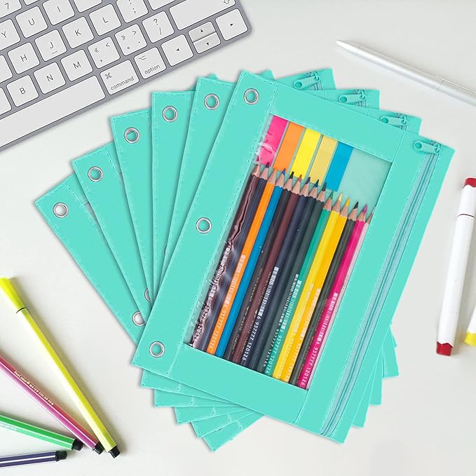 YoeeJob Pencil Pouch for 3 Ring Binder, Zipper Binder Pencil Pouches Bulk, Pencil Case with Clear Window for College, Office, Pale Lake Orchid, 24 Packs-DeskLoop Office