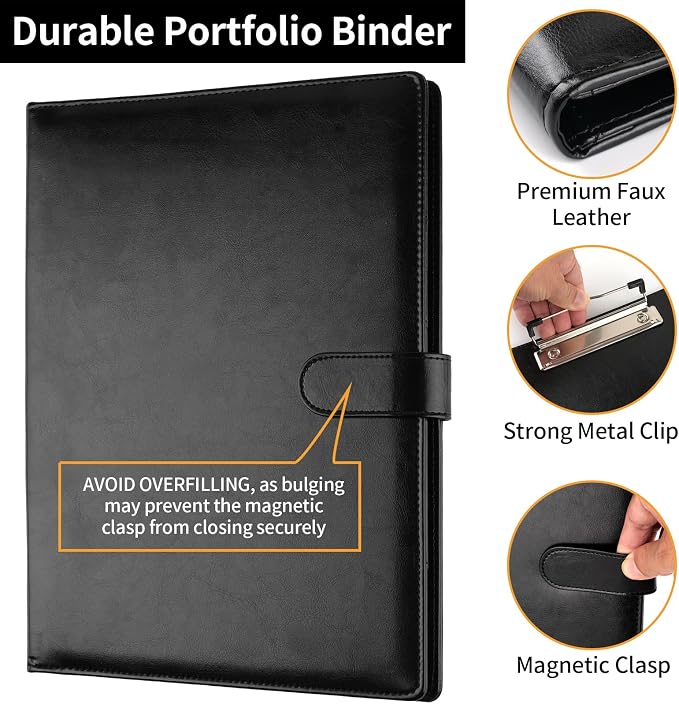 Professional Padfolio with Clipboard, Faux Leather Portfolio Folder Binder - Image 6