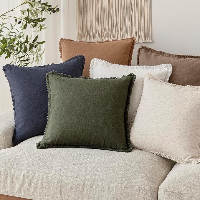 Foindtower Set of 2 Decorative Linen Fringe Throw Pillow Covers Boho Farmhouse - Image 7