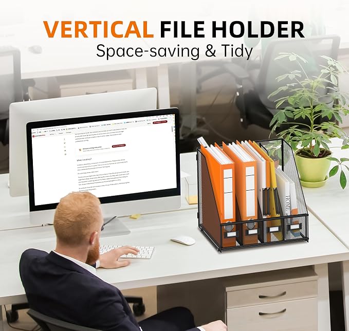 DALTACK 4 Vertical Compartments Magazine File Holder, Binder Organizer - Image 5
