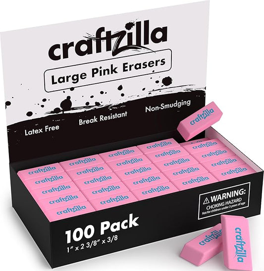Pink Erasers Bulk 100 Pack - Large Latex- Free Bulk Erasers for Kids, Classroom, and School Supplies - Ideal for Pencils and Drawing - Teacher Supplies - Borradores Escolares-DeskLoop Office