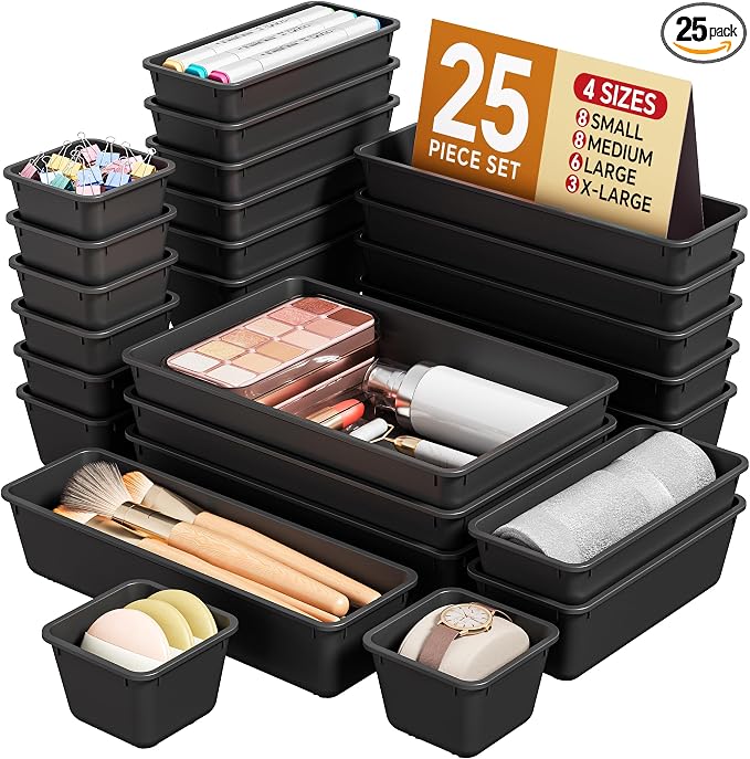 KEMETHY 25 PCS Plastic Drawer Organizers Set, 4 Sizes Vanity Organizer by KEMETHYFocusesonCreatingEfficientStorageProductswithQualityMaterials