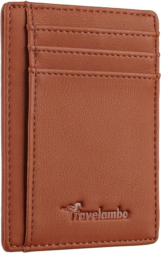 Travelambo Front Pocket Minimalist Leather Slim Wallet RFID Blocking Medium Size by Travelambo
