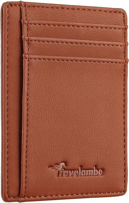 Travelambo Front Pocket Minimalist Leather Slim Wallet RFID Blocking Medium Size by Travelambo