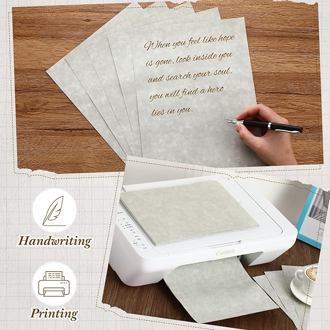 Epakh 200 Pcs Old Age Parchment Paper 8.5 x 11 Inch Standard Letter Vintage Colored Old Parchment Semblance Double Side Printing Paper (Dove Gray)-DeskLoop Office