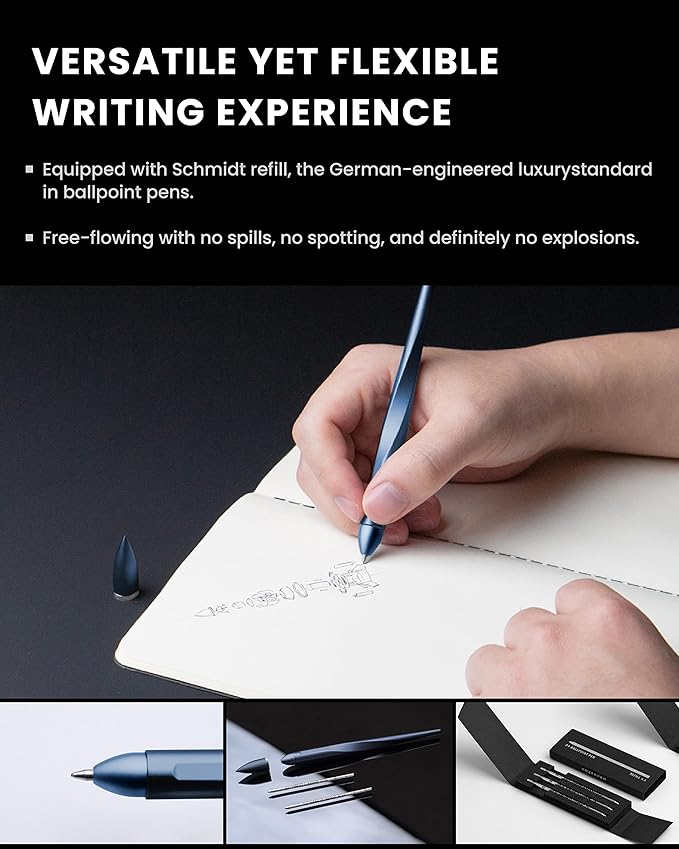 novium Hoverpen Interstellar - Futuristic Luxury Pen Made With Aerospace Alloys, Unique Aesthetic, Free Spinning Executive Pen, Gifts for Men & Women (Neptune Blue)-DeskLoop Office