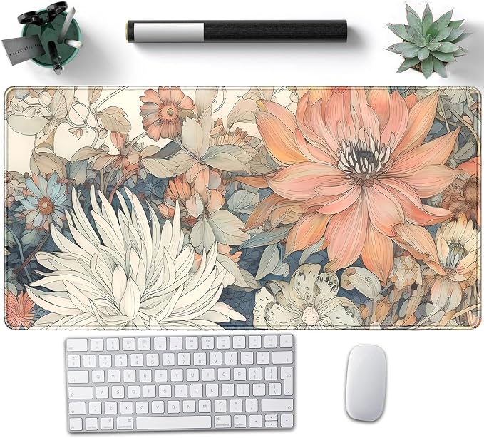 Japanese Floral Desk Mat Boho Aesthetic Flower Desk Matt by Nasdalgias
