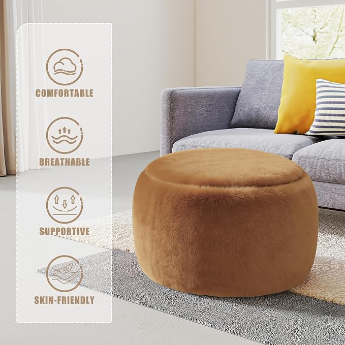 Gericco Round Pouf Ottoman Foot Rest, 29 X 18Inch Floor Poufs Footstool - Image 7