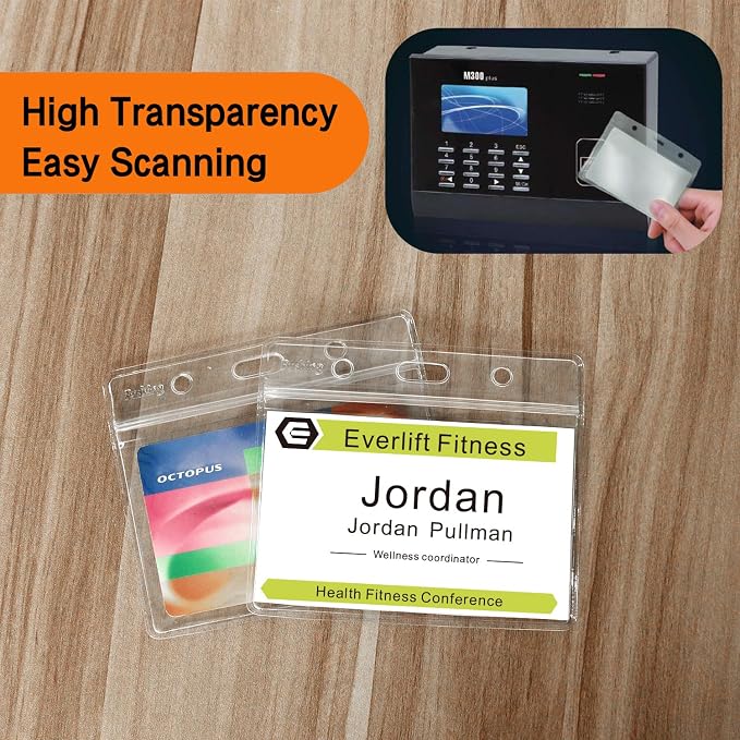 Fushing 200 Pcs Clear Plastic Horizontal Name Tag Badge ID Card Holders - Image 5