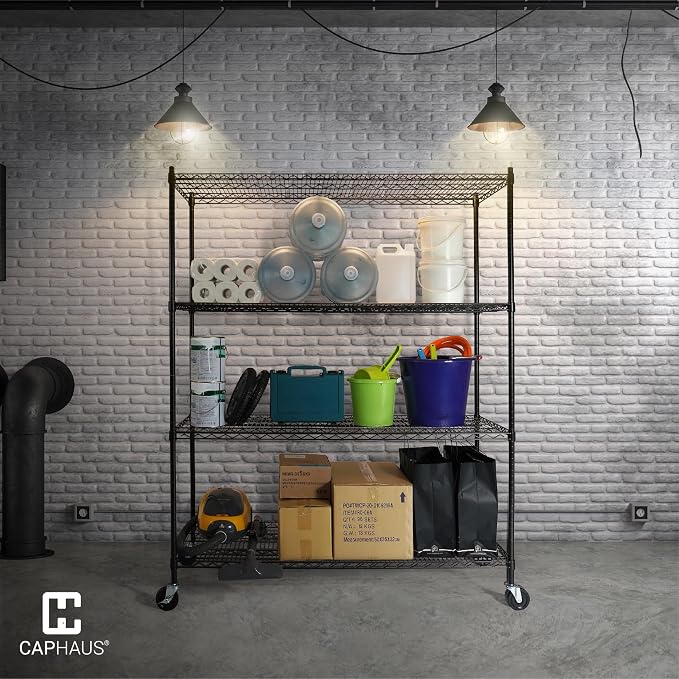 CAPHAUS 4-Tier Commercial Grade Heavy Duty Adjustable Height Wire Shelving - Image 2