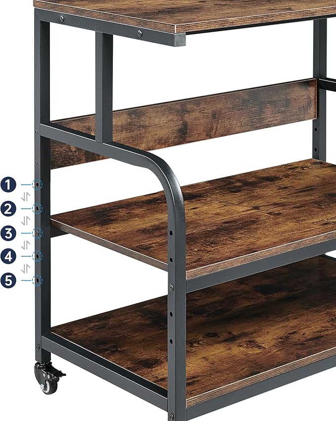 32.3" Wide Extra Large Printer Stand, 3 Tier Printer Table with Adjustable Storage Shelf, Rolling Printer Cart with Industrial Wheels for Home Office, Rustic Brown-DeskLoop Office