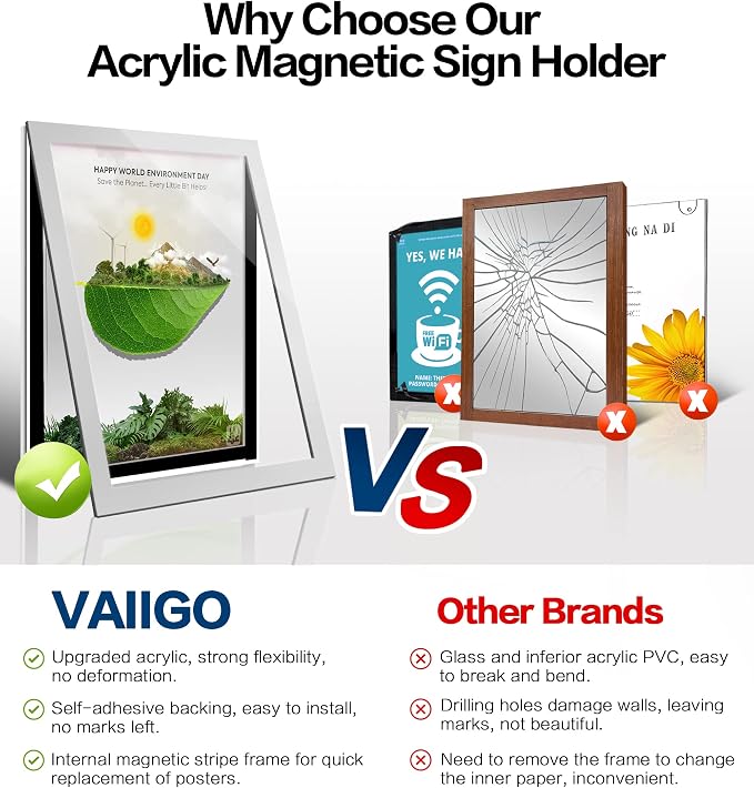Acrylic Sign Holder 8.5" x 11" Wall Mount, Self Adhesive Magnetic Display Frame - Image 3