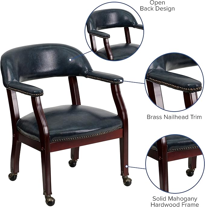 EMMA + OLIVER Navy Vinyl Luxurious Conference Chair with Casters-DeskLoop Office