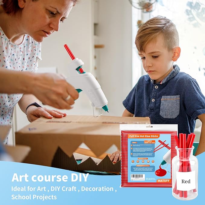 MATUFF Red hot Glue Sticks Full Size 0.43” Dia x 8” Long, 52 pcs Hot melt Adhesive Glue Sticks, All-Purpose Colored Glue Gun Sticks for Christmas Decoration Crafts Arts School Home Repair Bonding-DeskLoop Office