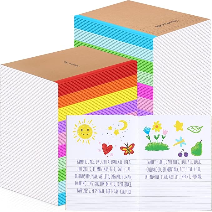 Henoyso 40 Pcs Primary Composition Notebook 9 3/4 x 7 1/2 Inch Kids Journal, Back to School Supplies, K-2 Primary Writing Notebook for Kids Student Draw and Write Story Journal (Stylish Color)-DeskLoop Office