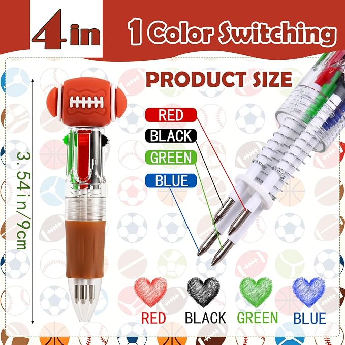 24Pcs Sports Mini Multicolor Pens in One 4-in-1, Cute Pens Bulk - Image 2