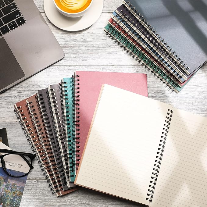 Fuutreo 12 Pcs Spiral Notebook for Work A5 8.3 x 5.7 Inch College Ruled Spiral Journal Notebook Kraft Cover Ruled Paper, 12 Color, 60 Sheets, 120 Pages for Office School(Business Color)-DeskLoop Office