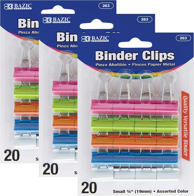 BAZIC Products Small Binder Clips, 3/4 in, 20 Ct, clamp paper stacks tight and by BAZICProducts