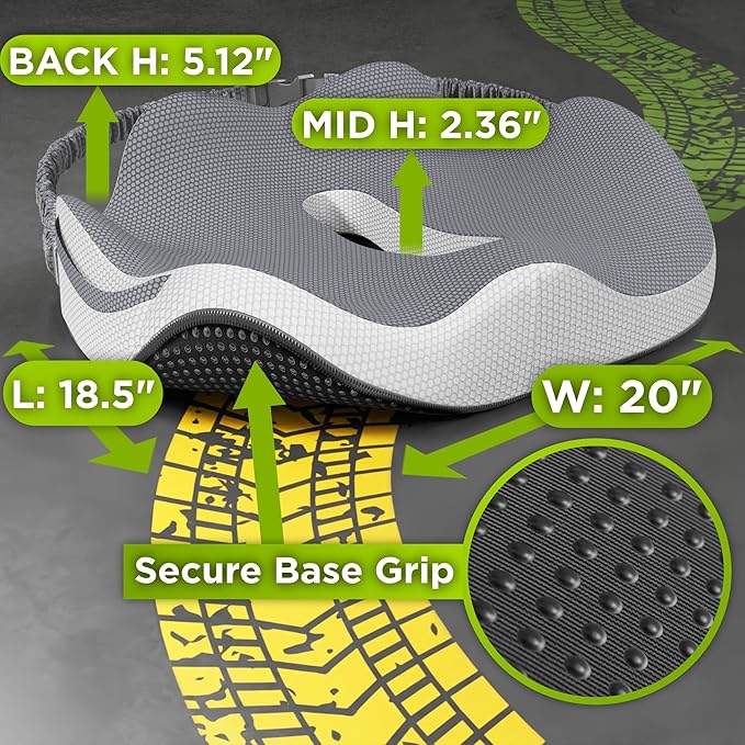 Large Truck Seat Cushion for Truck Driver Seat Cushion - Upgraded Back Support, CertiPUR-US® Certified - Thick Memory Foam, Pain Relief for Hours of Driving, Trucker Approved Big Rig - Gray-DeskLoop Office